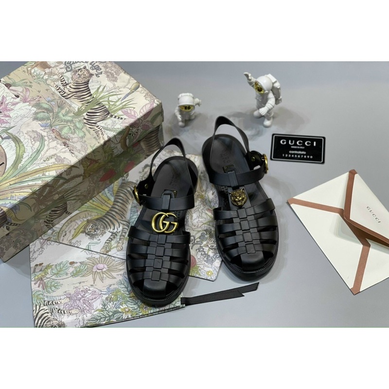 Dép rọ Gucci, Dép da sandal GC quai hậu Gc quai da cao cấp đế cao su hot trend 2022