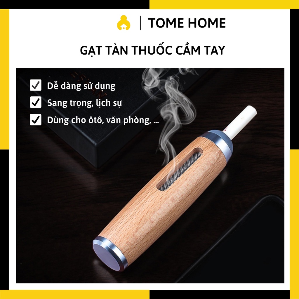 Gạt tàn thuốc cầm tay TomeHome chất liệu gỗ cao cấp, sang trọng, không rơi tàn, dễ sử dụng, phù hợp cho oto, văn phòng