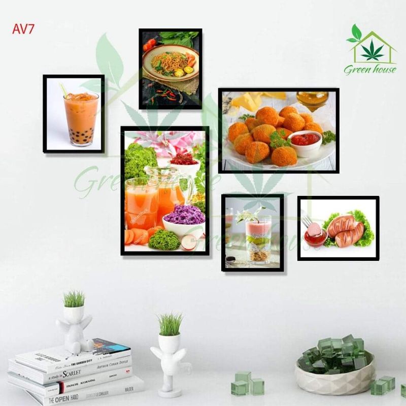 Bộ tranh trang trí phòng bếp,phòng ăn,quán nước ép, tranh  treo tường dán tường Green house