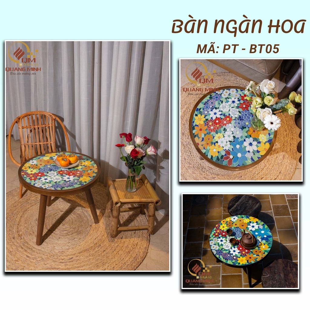 Bàn cafe bằng gốm Mosaic cao cấp - QUANG MINH MOSAIC GARDEN - Ngàn Hoa- BT05