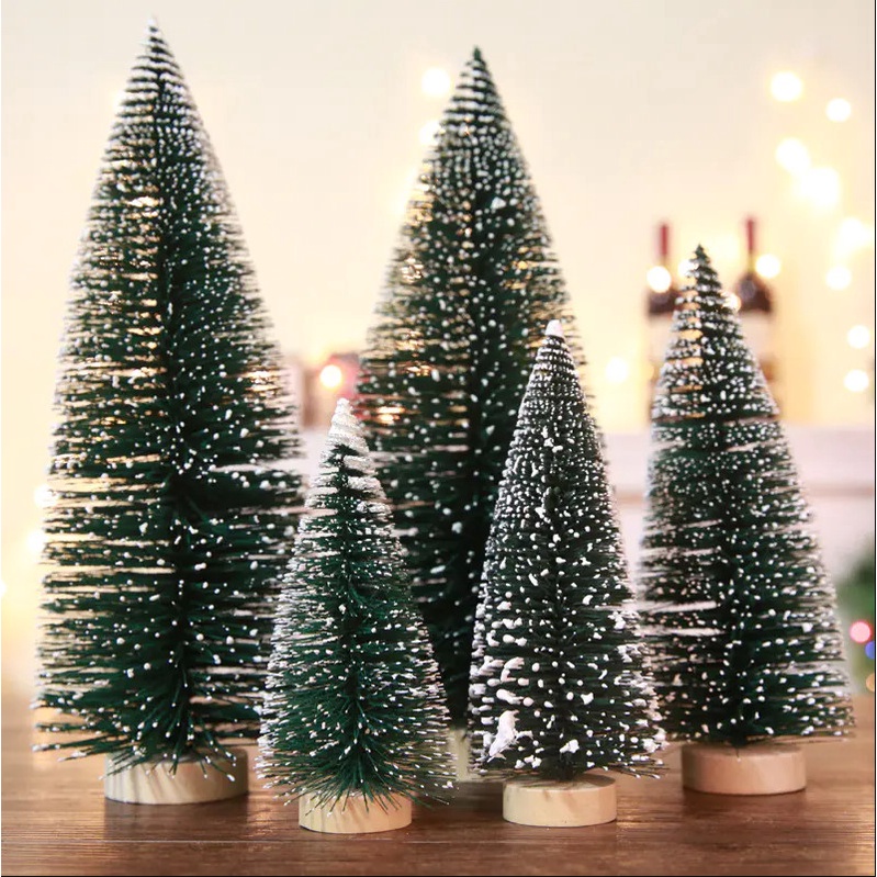 Mô hình cây thông Noel đế gỗ phủ tuyết trang trí tiểu cảnh Giáng Sinh