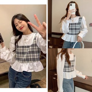 Áo sơ mi dạ tweed bèo gấu