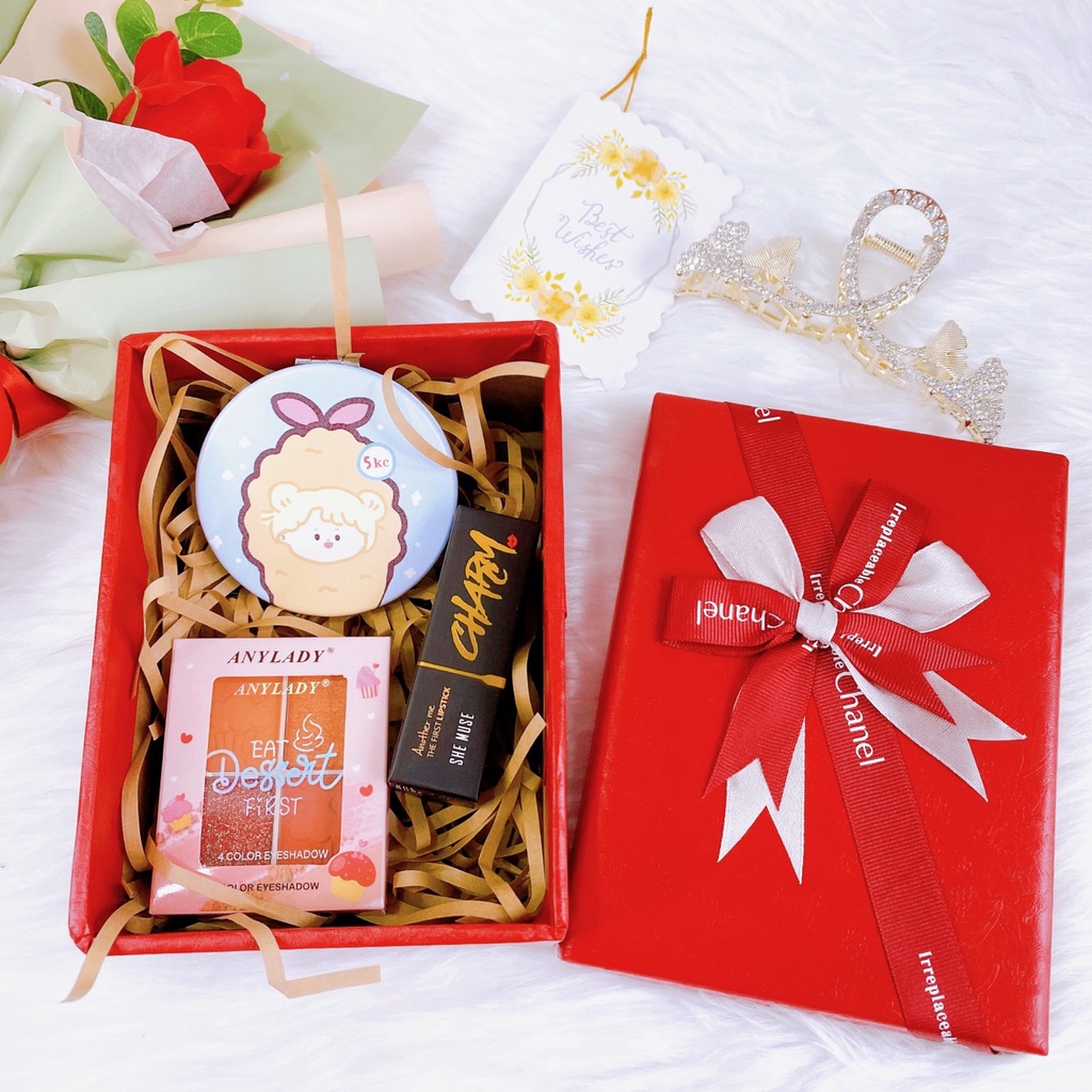 Quà tặng bạn gái . quà sinh nhật cho bạn gái gồm Son môi, Phấn mắt, Gương. Sét quà tặng 14/2, 3/8, 20/10 - Set 14