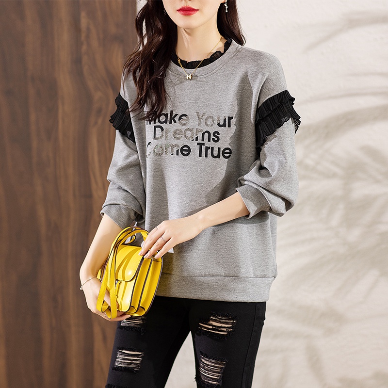 ZHELIHANGFEI Áo Nỉ Nữ Dài Tay Cổ Tròn Form Rộng Thời Trang Hàn