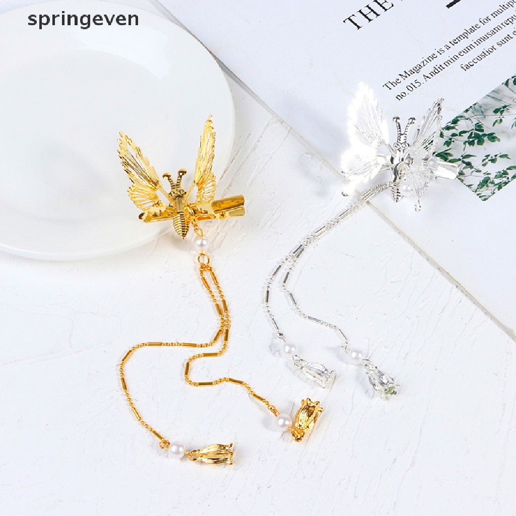 Kẹp Tóc Hình Bướm Phối Tua Rua Phong Cách Cổ Điển