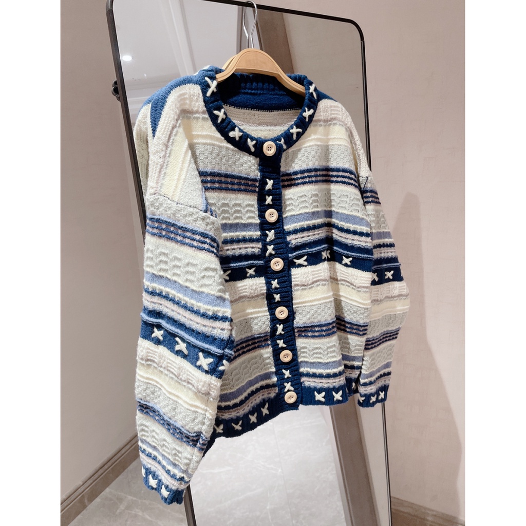 Áo khoác cardigan len nữ from rộng hoạ tiết Boho dễ thương chất len dày mềm mịn không chảy kiểu dáng Hàn Quốc Freesize | BigBuy360 - bigbuy360.vn