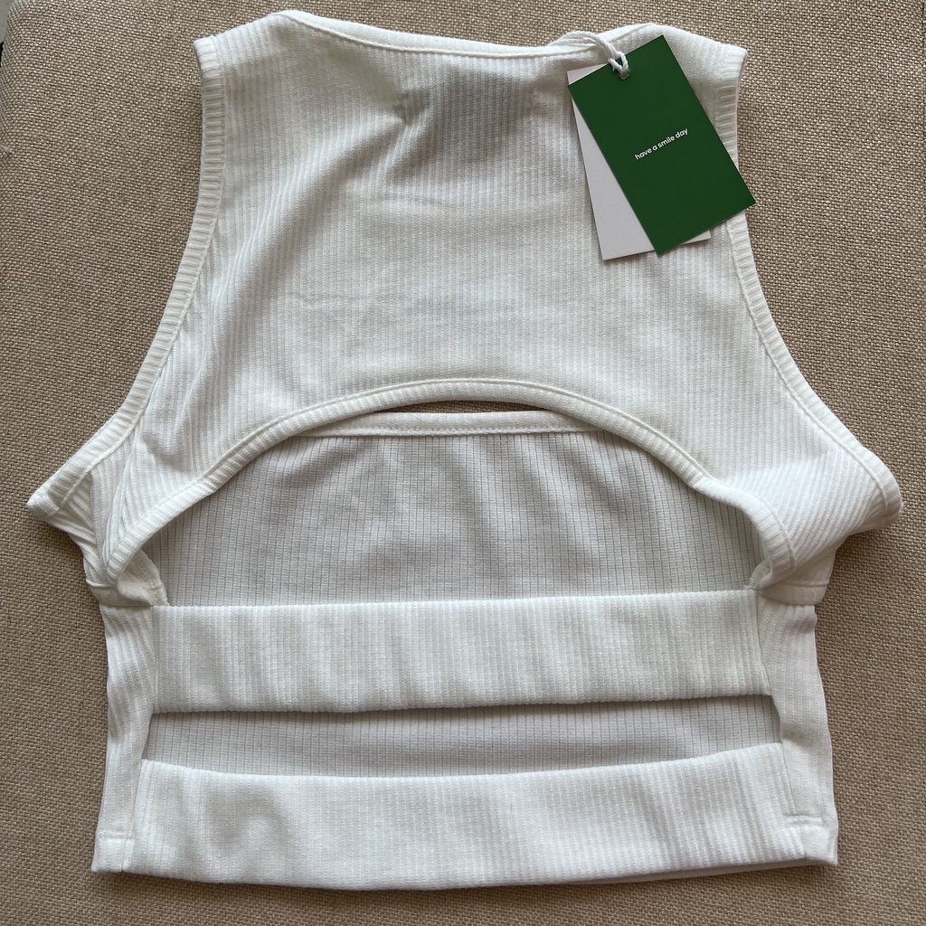 HASMILED - "HASMILED" Áo crop thun gân với hình thêu logo