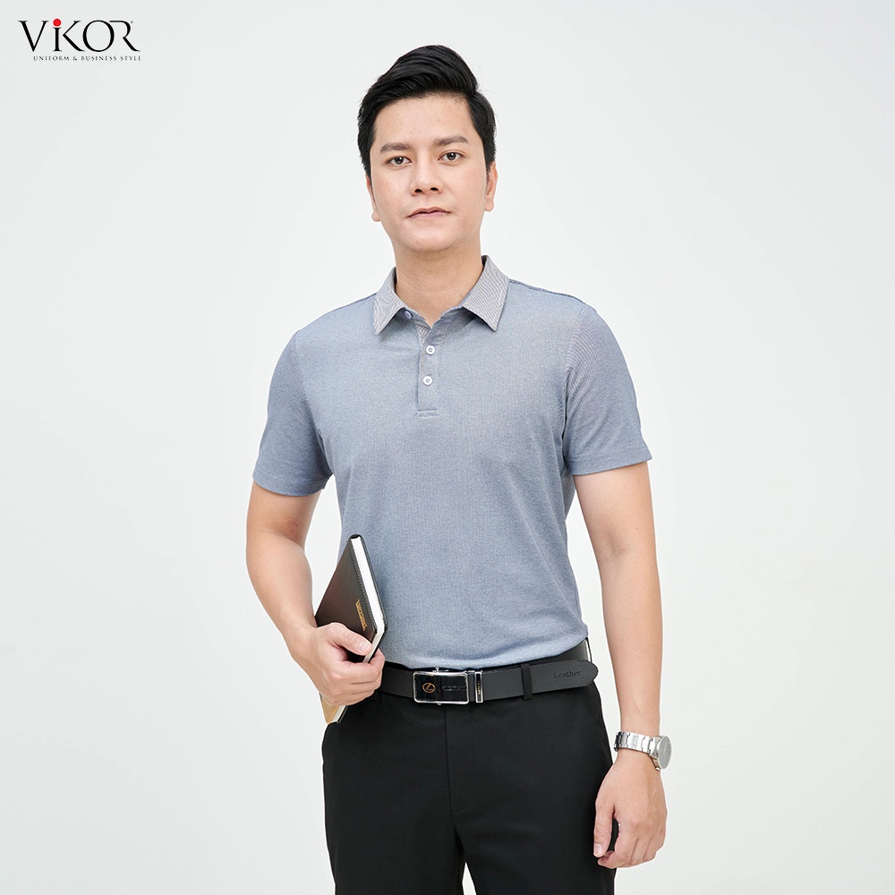 Áo thun nam POLO cổ sơ mi nam tính thanh lịch sang trọng VIKOR SMM01 xám vải sợi cafe cao cấp, siêu mát hàng hiệu