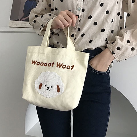 Túi Vải Canvas Đeo Vai Họa Tiết Hoạt Hình Xinh Xắn Dành Cho Nữ