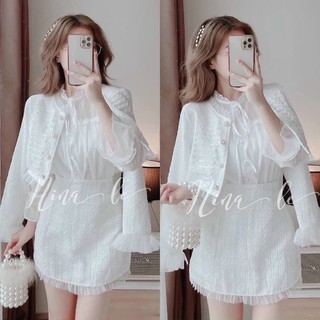 Sét áo dạ crotop tay bèo phối cv dạ siêu xinh