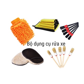 Bao tay rửa xe San Hô, Lông Cừu, Cọ Lông Heo , Khăn Microfiber