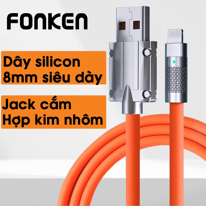 Dây Cáp Sạc Nhanh Fonken 120W - Jack Bằng Hợp Kim Kẽm Silicon Cổng Micro USB Type-C Cho I-phone / Phone Android
