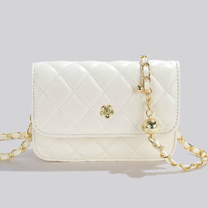 Túi Xách Đeo Chéo Hình Vuông Cỡ Nhỏ Màu Đen / Vàng Phối Dây Đeo Sợi Xích Thời Trang Hàn Quốc Cao Cấp Cho Nữ