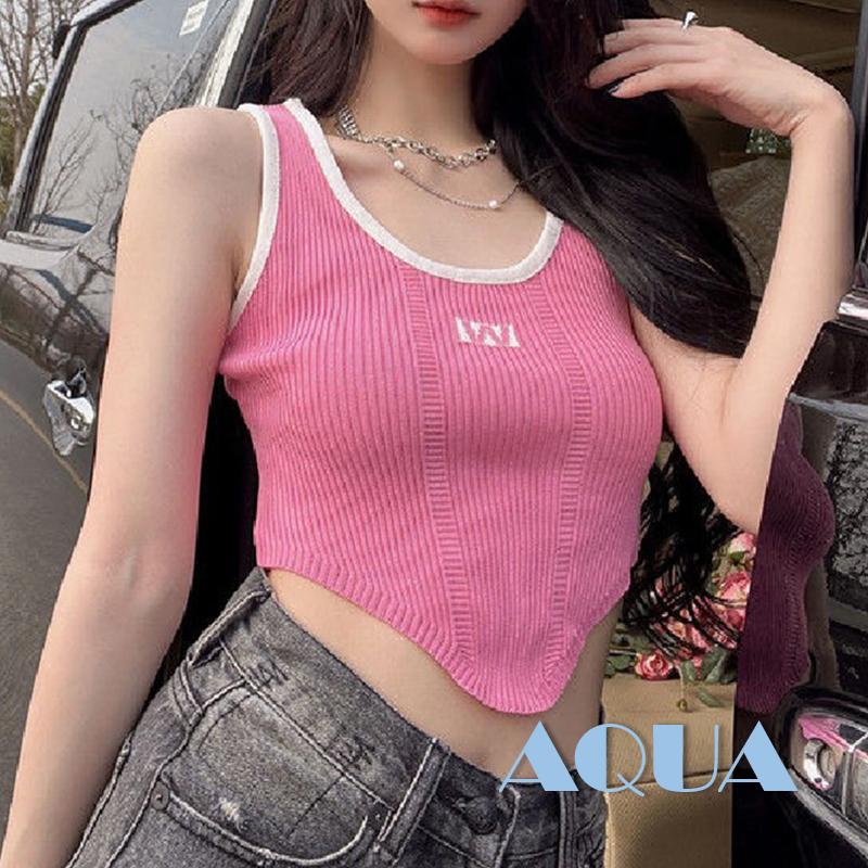 Áo Croptop Không Tay Cổ Chữ U In Chữ Thời Trang Mùa Hè Cho Nữ