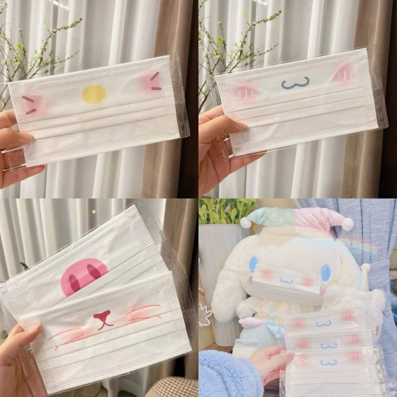 [ Hot Trend ] Set 10/50 chiếc KT trắng in hình mặt siêu cute đóng riêng từng chiếc người lớn