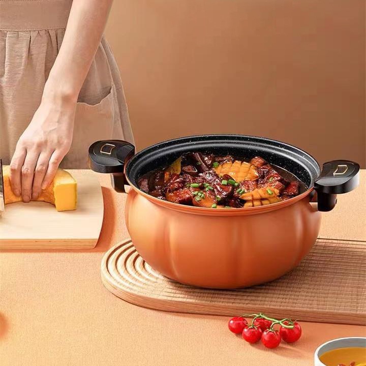 Nồi Áp Suất Quả Bí Ngô Siêu Chống Dính 8L Đa Năng, Hầm Gà, Cháo- Nồi Chiên, Xào Nấu