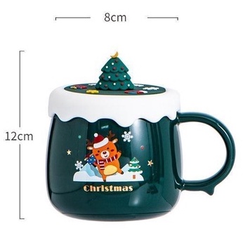 Cốc Sứ Cao Cấp Có Nắp Đậy In Họa Tiết Hoạt Hình Dễ Thương Dùng Làm Quà Tặng Giáng Sinh