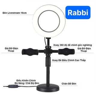 Đèn livestream mini để bàn 2 kẹp điện thoại có 3 màu điều chỉnh nguồn sáng hỗ trợ bán hàng quay tiktok chụp ảnh - Rabbi