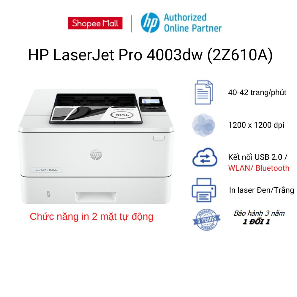 Máy in HP LaserJet Pro 4003dw (in không dây | Tốc độ 40 trang/phút | in hai mặt)