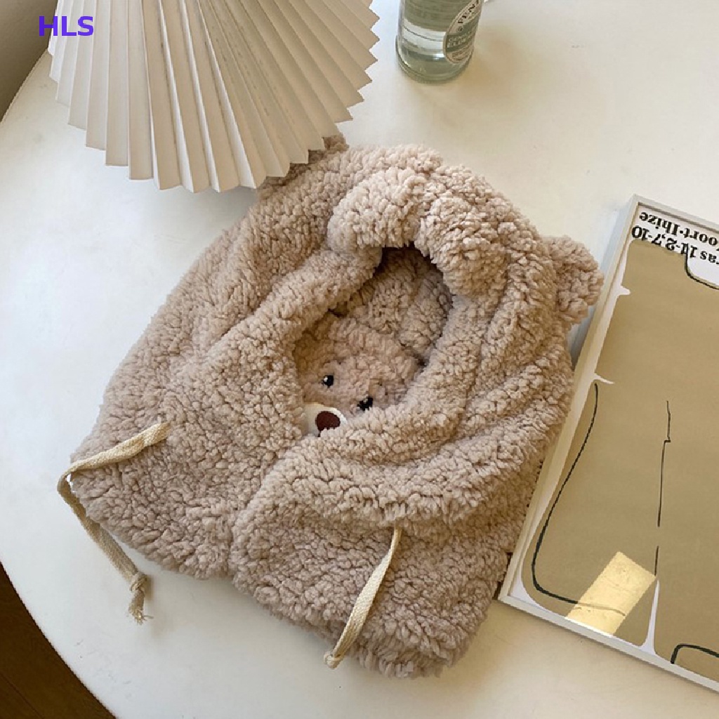 Mũ Trùm Đầu Kiêm Khăn Choàng Cổ Giữ Ấm Chống Gió Hình Tai Gấu Dễ Thương