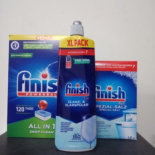 Viên rửa bát Finish all in 1 120V + muối rửa bát Finish 1.2kg + nước làm bóng Finish 750ml dùng cho máy rửa bát chén ly