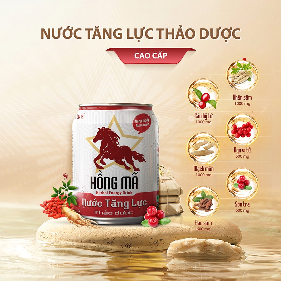 Lon nước tăng lực thảo dược từ sâm Hồng Mã 245ml