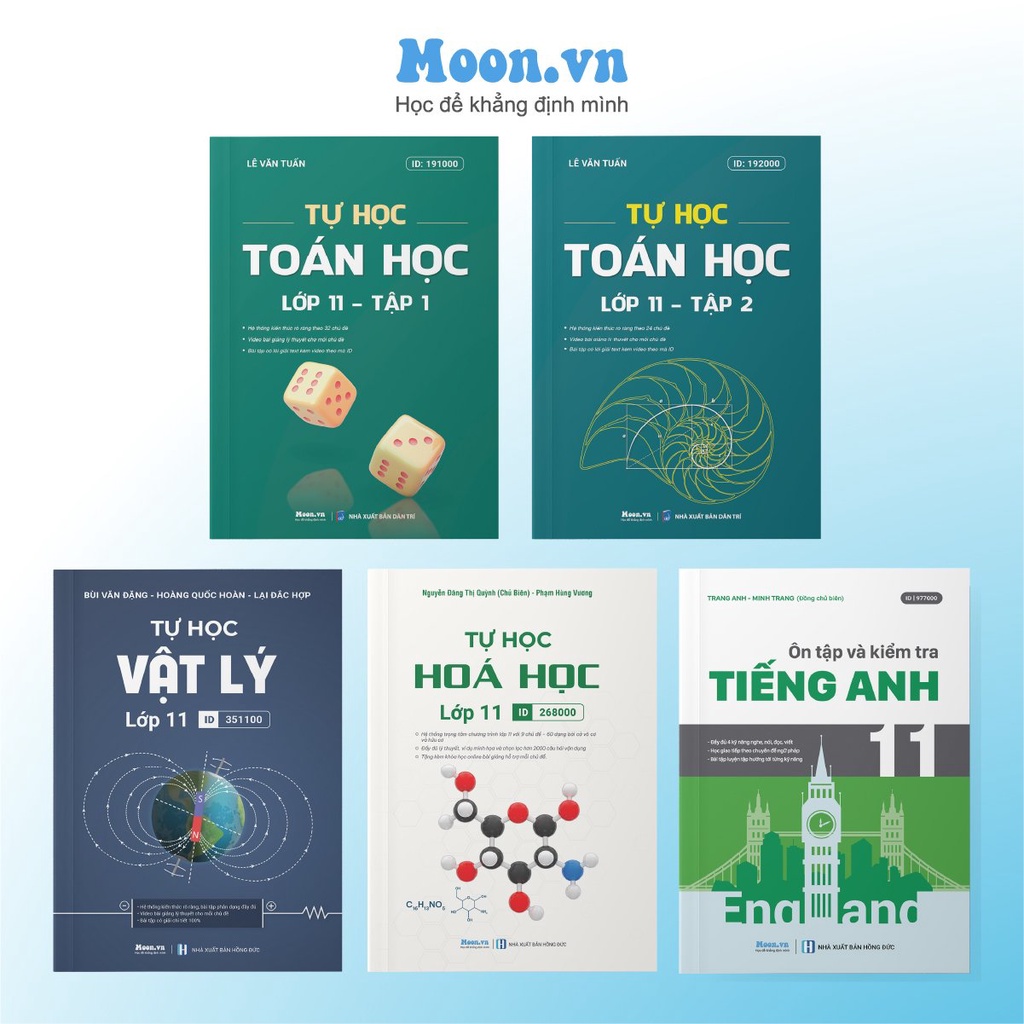 Sách ID Tự Học Lớp 11: Toán, Lý, Hoá, Anh bản mới nhất, lý thuyết và bài tập có đáp án moonbook