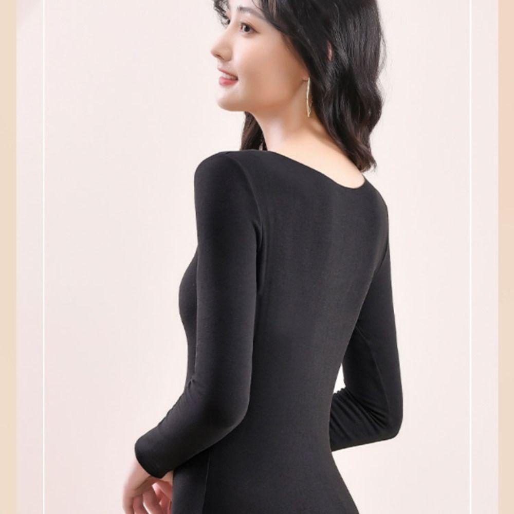 FALLFORBEAUTY Áo Thun Nữ Dài Tay Cổ Chữ V Không Đường May Thời Trang