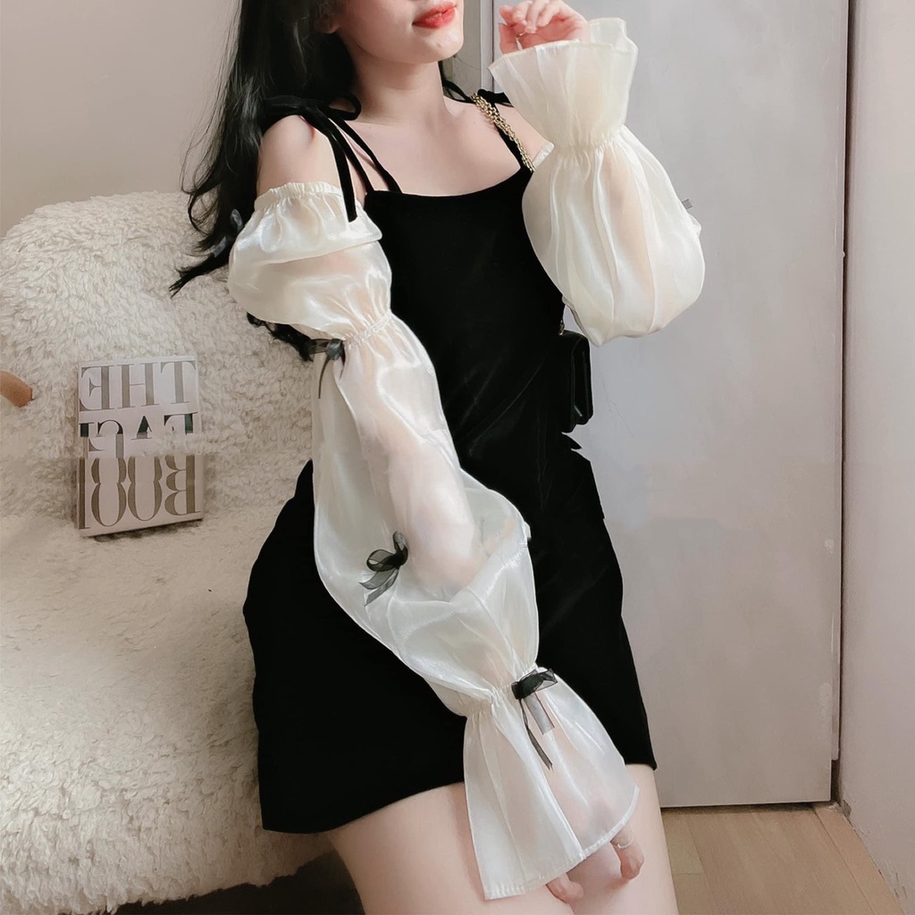 Đầm nhung chữ A Quảng Châu thiết kế tay tơ bồng dài đính nơ tiểu thư, Váy dự tiệc nữ sang trọng rẻ đẹp