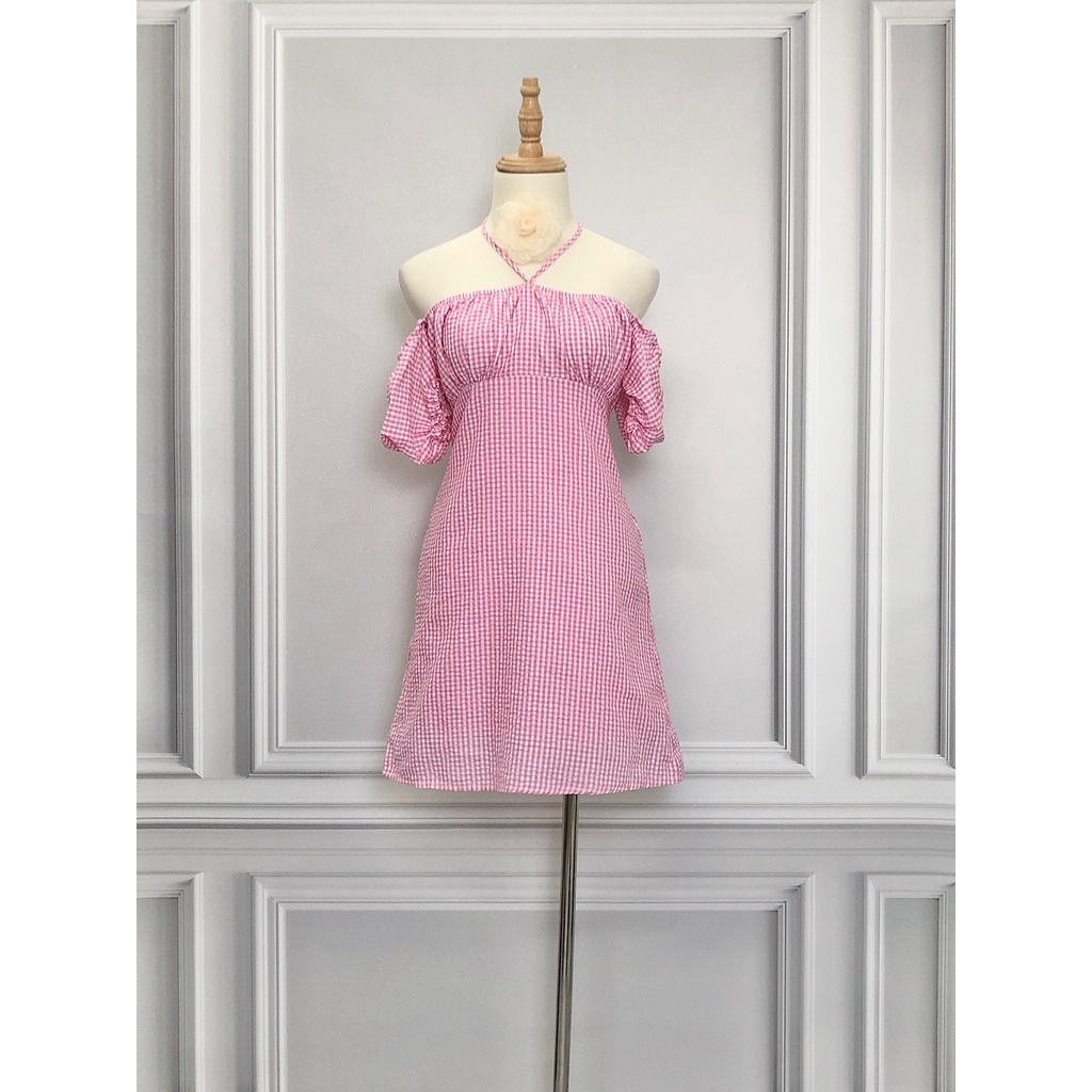 Váy ZARA hàng hiệu chính hãng thời trang nữ N30 caro hồng size S secondhand thanh lý ký gửi