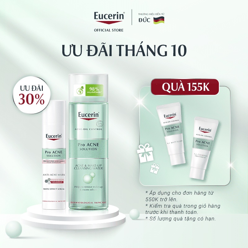 Bộ sản phẩm giảm thâm mụn Eucerin Pro Acne: Tinh chất Triple Effect Serum 40ml & Nước Hoa Hồng 200ml