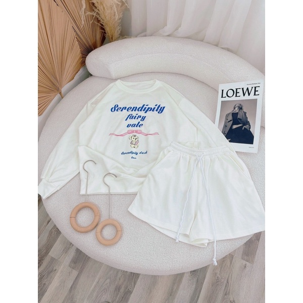 SÉT THUN ÁO TRẮNG IN CHỮ + QUẦN CHUN RÚT DÂY