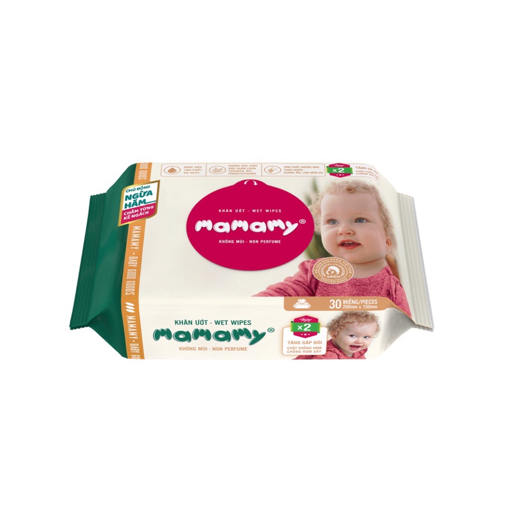 Khăn ướt Mamamy 30 tờ không/có mùi, ngừa hăm chống rôm sẩy, an toàn cho bé