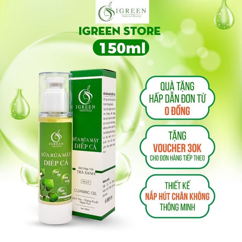 Sữa rửa mặt Diếp Cá IGREEN 150ML -  Dạng Gel sạch sâu, phù hợp với mọi làn da