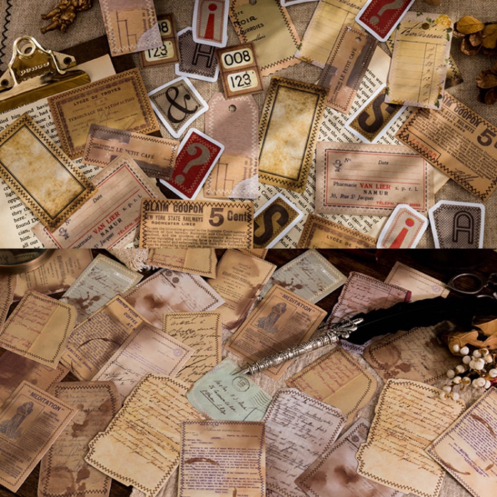 Bộ 30 tấm giấy note giấy ghi chú collage phong cách retro và vintage