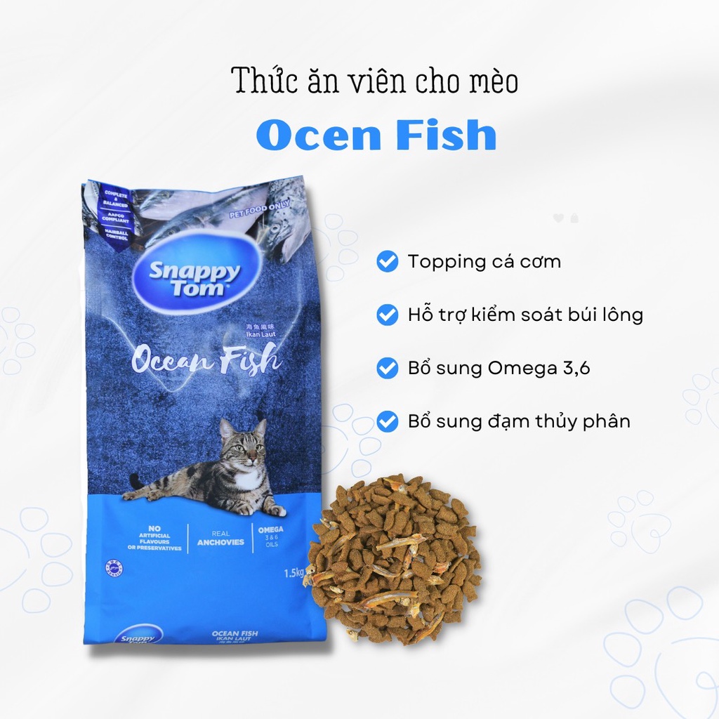 Hạt Snappy Tom cho mèo mix cá khô 1.5kg