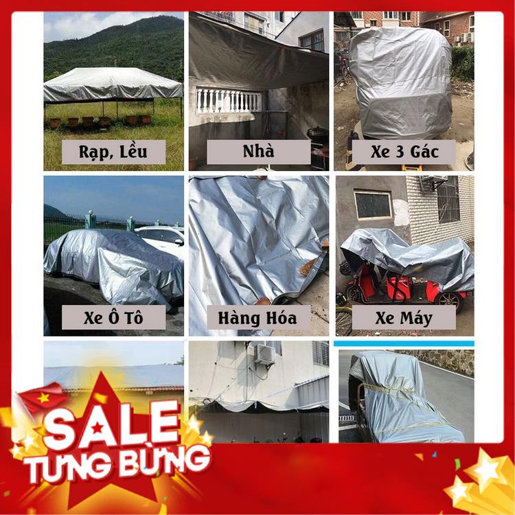 Bạt Che Nắng Mưa Nam Việt - Kích Thước 2x4 - Màu Bạc - May Viền Đóng Khoen Sẵn - Chống Thấm Nước