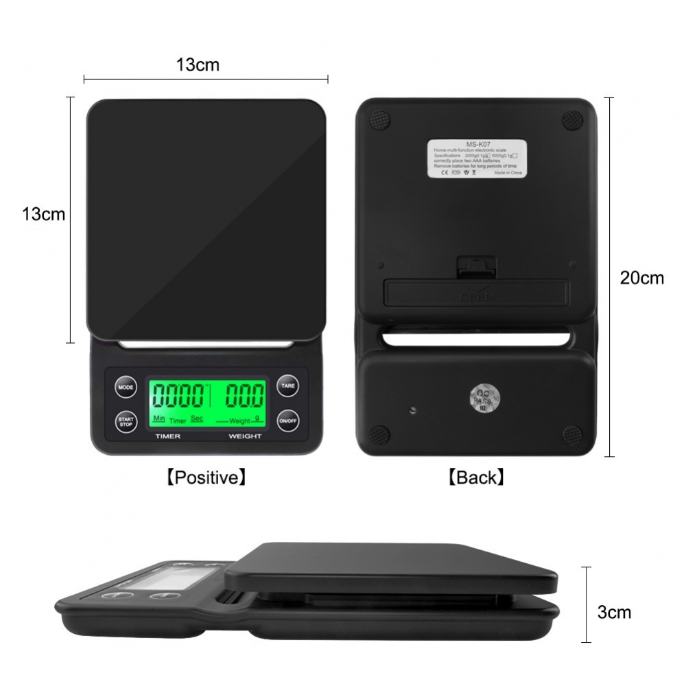 Cân điện tử kỹ thuật số có độ chính xác cao Dụng cụ đo lường Cân nhà bếp Cân cà phê nhỏ giọt với màn hình LCD hẹn giờ 3k