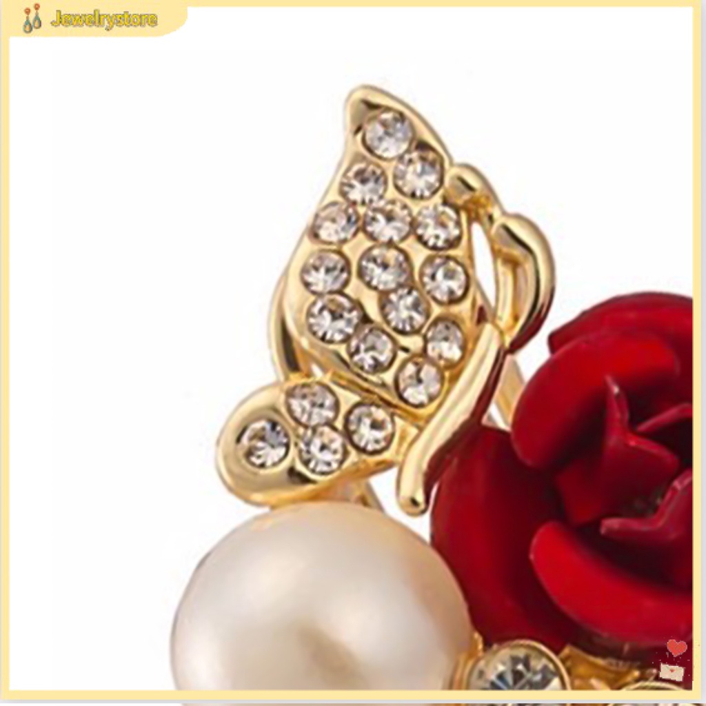 Khuyên tai hình hoa hồng đính ngọc trai xinh xắn