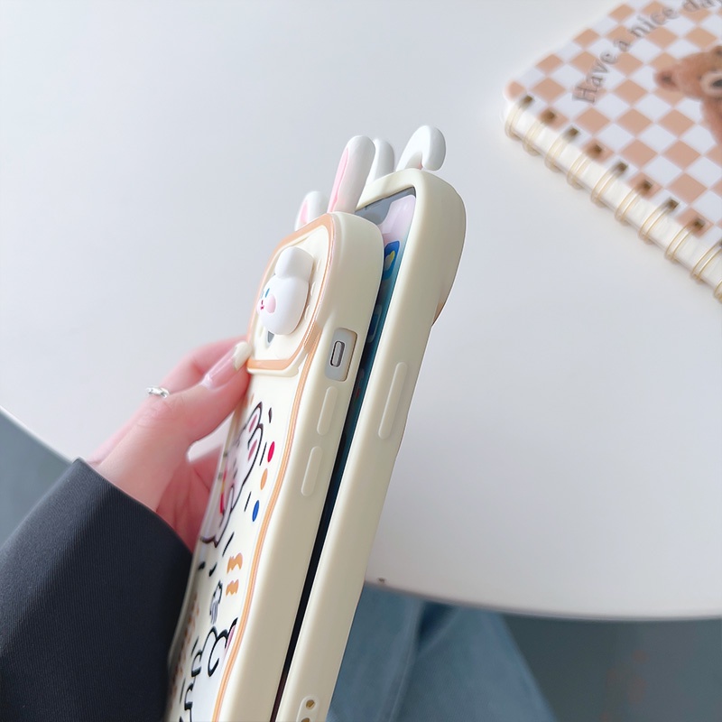 Ốp Điện Thoại Silicon Dẻo Hình Thỏ Vui Nhộn Có Cửa Sổ Trượt Cho iPhone 12 13 11 PRO MAX XR 11 12 PRO 13 PRO MAX14 14 PRO