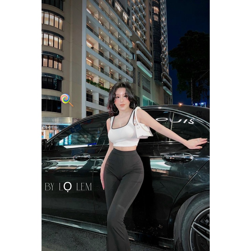 áo croptop viền màu cổ u chất thun gân mềm mịn