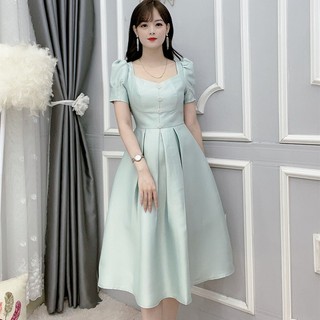 Đầm Thiết Kế, Váy Dự Tiệc Cổ Vuông Dáng Xòe Xếp Ly Eo Hàng Cao Cấp V2076- Melysa