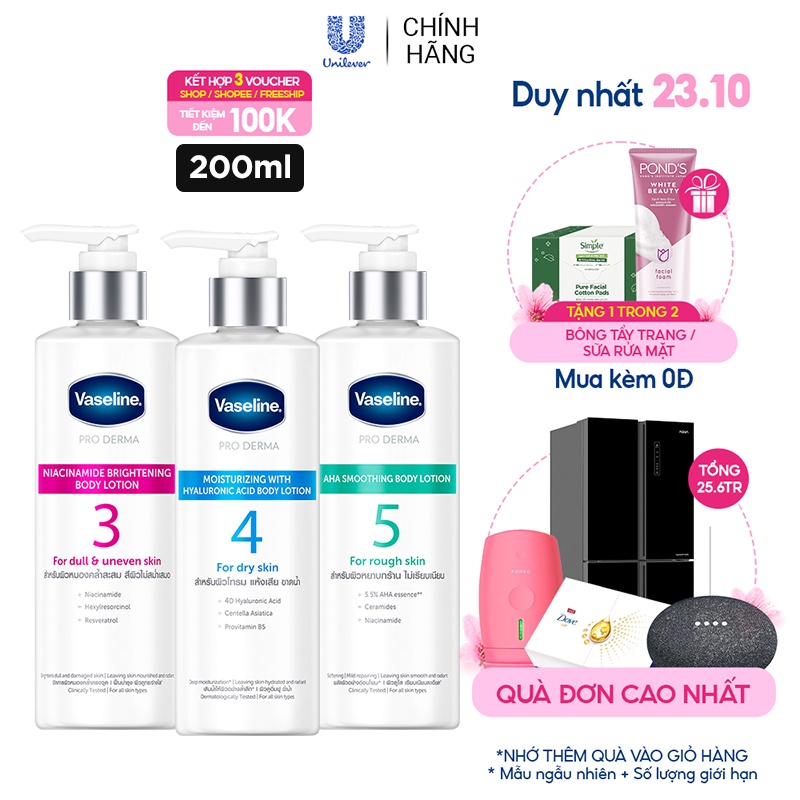 Dưỡng thể hoạt tính Vaseline dưỡng da sáng ẩm căng mịn với hoạt chất tối ưu 250ml