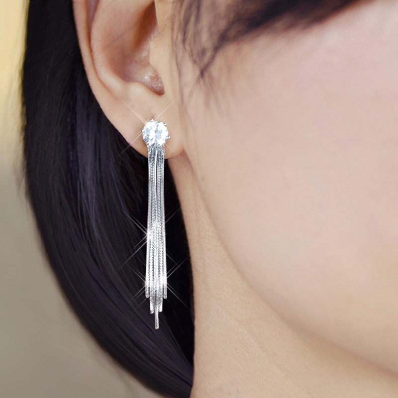 Bông Tai Dáng Dài Đính Kim Cương Giả Đơn Giản Thời Trang Theo Phong Cách Hàn Quốc