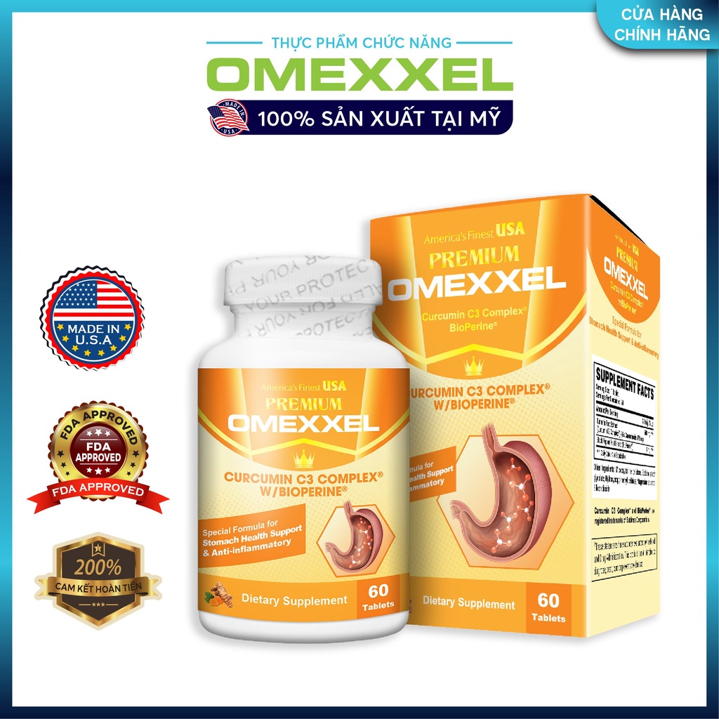 Viên uống PREMIUM OMEXXEL CURCUMIN C3 COMPLEX W/BIOPERINE- Giúp Hỗ trợ cải thiện hệ tiêu hóa khỏe mạnh