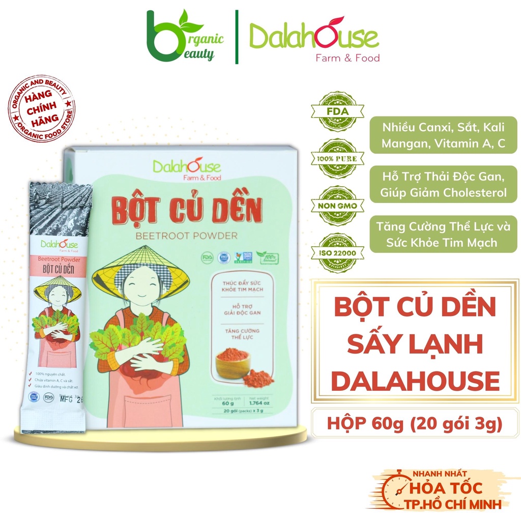 Bột Củ Dền Dalahouse - Bột Củ Dền Hữu Cơ Nguyên Chất Sấy Lạnh Dalahouse - Hộp 60g