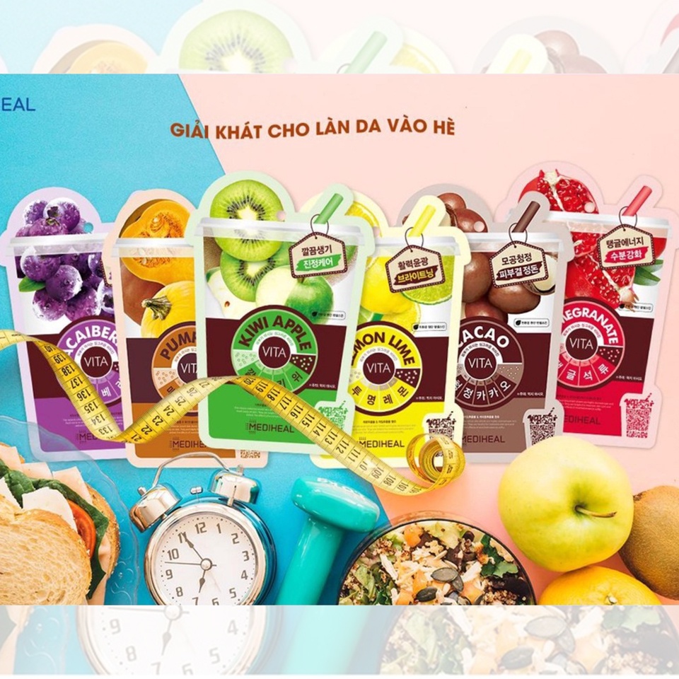 Mặt nạ Mediheal trái cây Vita mask Cacao, Lựu, Bí ngô, Kiwi Táo, Chanh 20ml Hàn Quốc