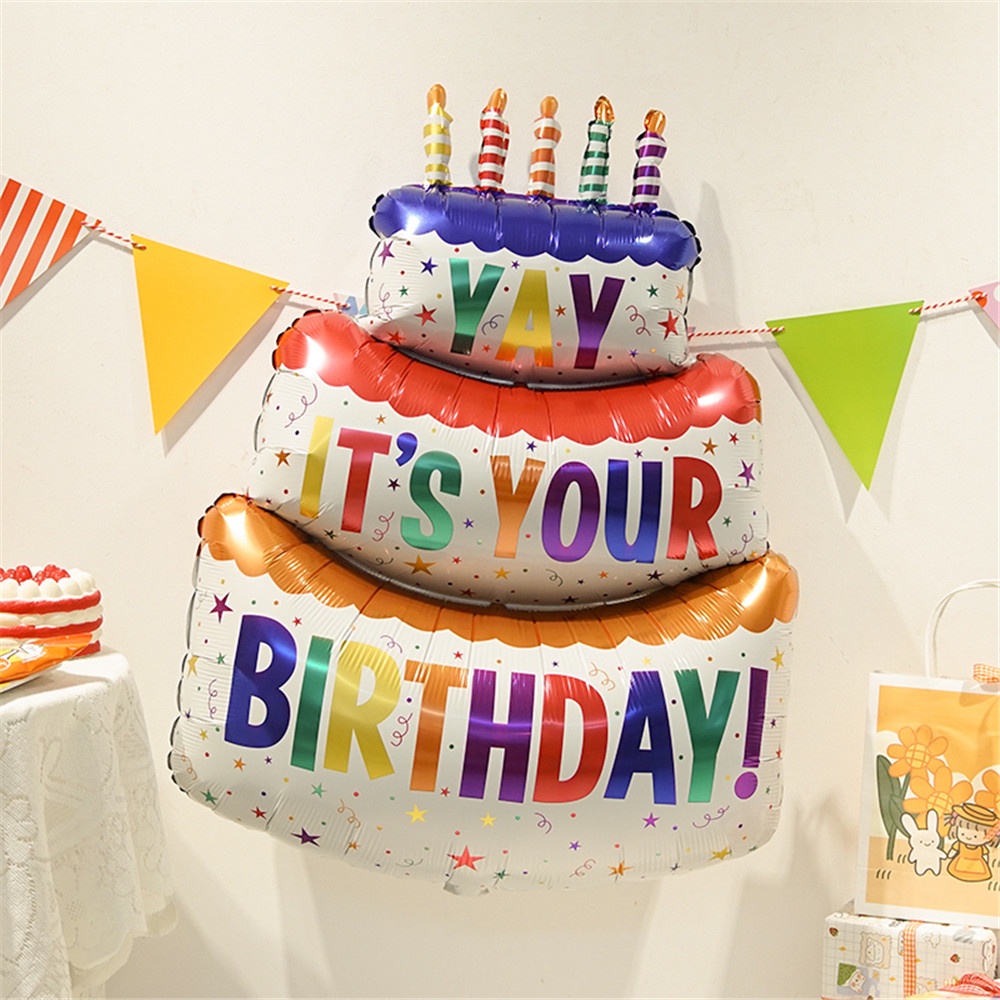 Bong Bóng Ba Tầng Hình Bánh Kem Màu Cầu Vồng Dùng Trang Trí Tiệc Sinh Nhật