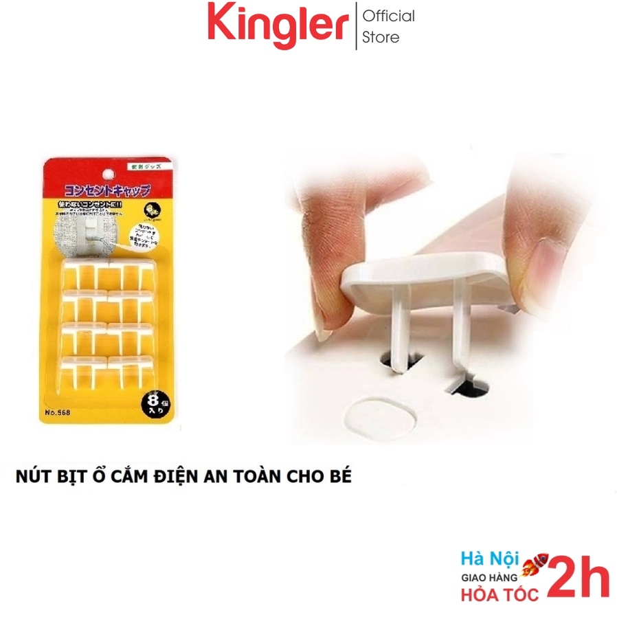 Vỉ 8 Nút Bịt Ổ Cắm Điện 2 Chấu, Bảo Vệ An Toàn Cho Bé, Nút Bịt Ổ Điện Tránh Gây Điện Giật, Hàng Xuất Nhật. Kingler 8700