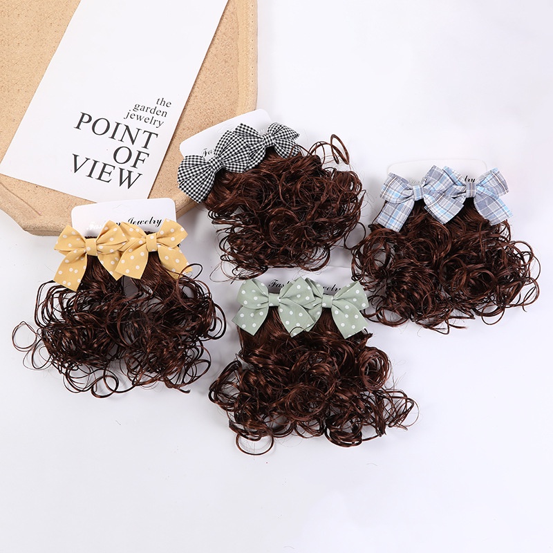Cặp Tóc Giả Xoăn Đính Nơ Xinh Xắn Cho Bé Gái